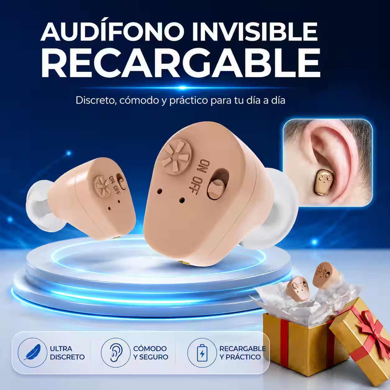 Audífono invisible recargable