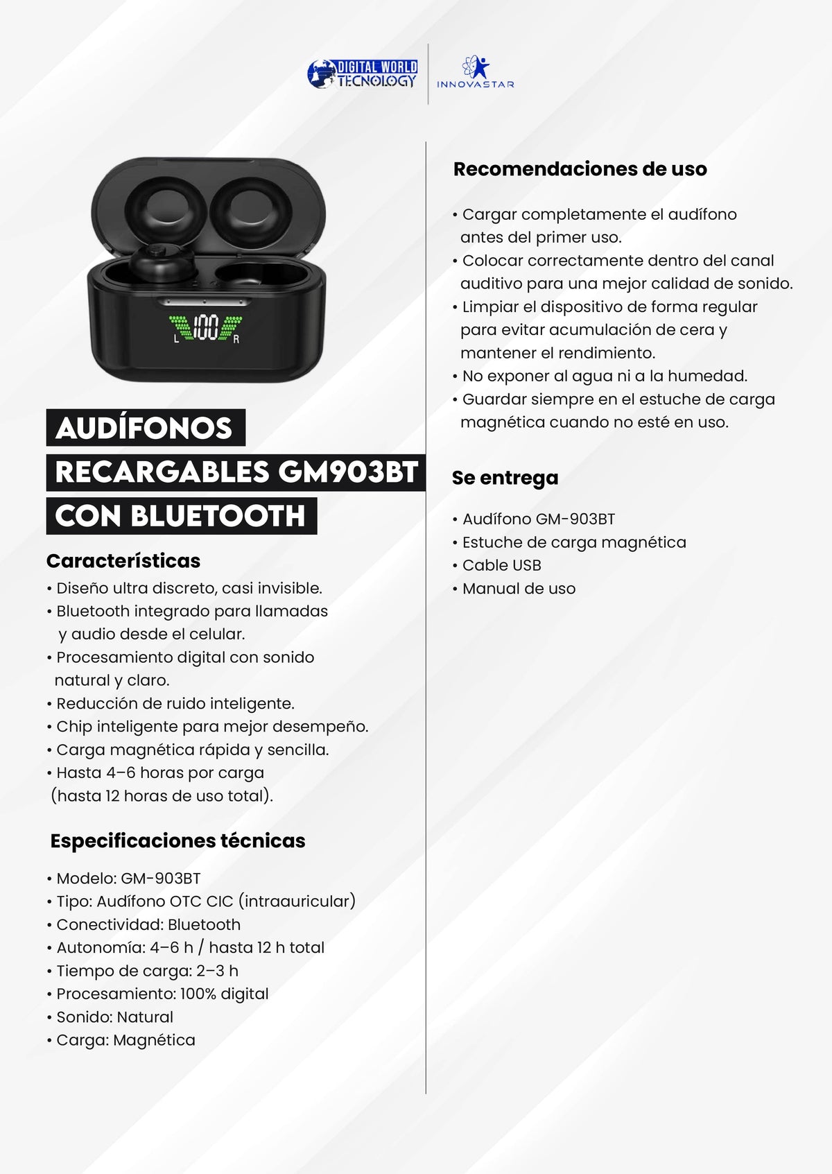 Audífono Invisible Bluetooth Recargable IN903BT