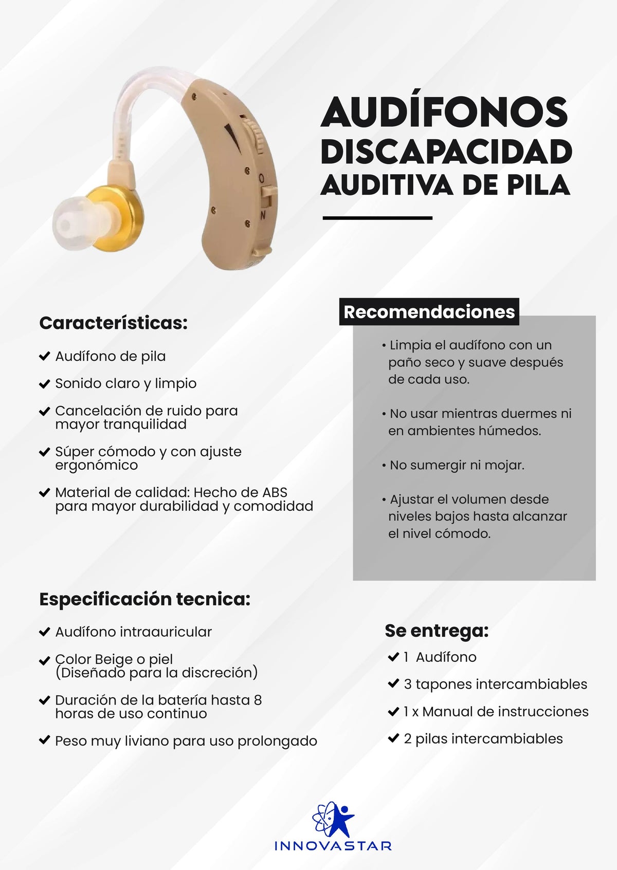 Audífonos discapacidad auditiva de pila