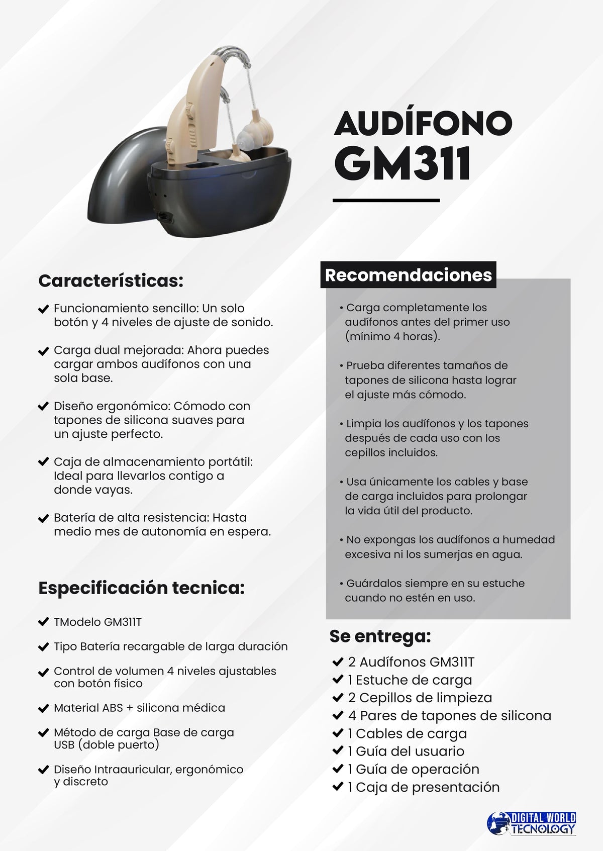 Audífono GM311 · ficha técnica