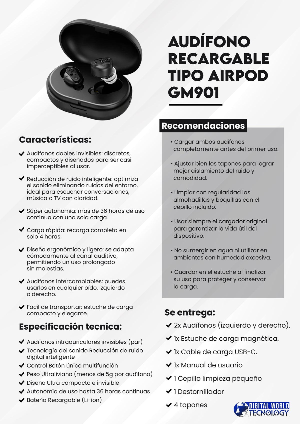 Audífono GM901 · ficha técnica