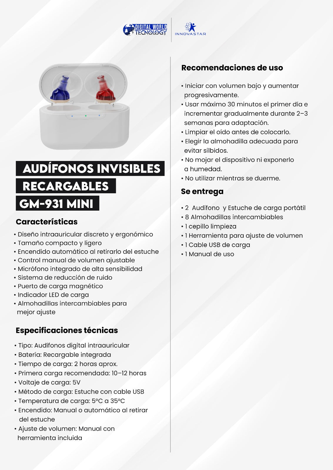 Audífonos Invisibles Recargables IN931 Mini